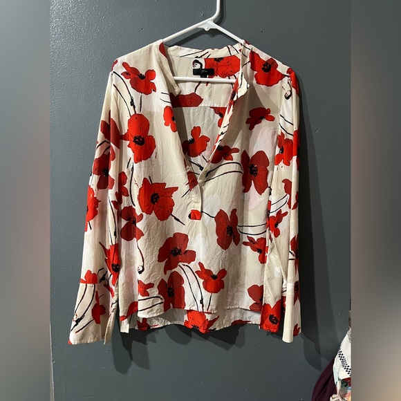 J. Crew Floral silk Blouse in Red and Cream - Picture 2 of 4
